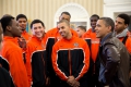 Barack Obama change des blagues avec les basketteurs de l'Universit d'Etat de l'Oregon