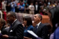 Barack et Michelle Obama assistant à un service religieux le 20 Janvier